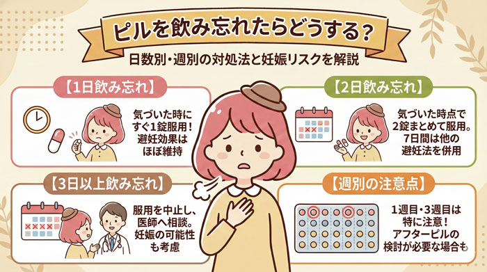 ピルを飲み忘れたらどうする？日数別・週別の対処法と妊娠リスクを解説